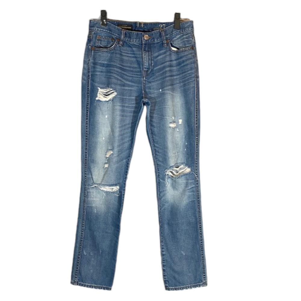 J. Crew Broken-In Boyfriend Distressed Denim Jeans Cotton Blend Women Sz 27